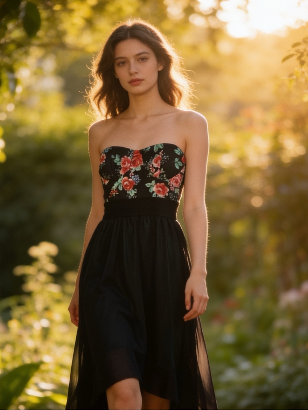 VINTAGE Wet Seal,NWT dead stock Floral Bustier High-Low Dress dark floral beauty